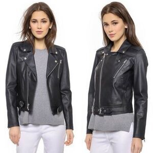 NWT Theory Speed Leather Jacket Dark Navy Blue Asymmetrical Zip Style Sahral